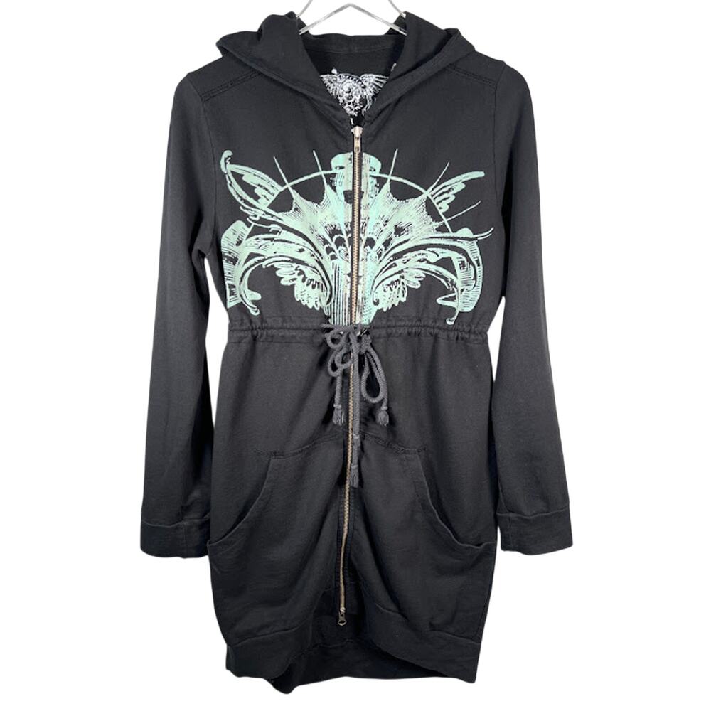 Drifter Women's Full Zip Long Hoodie M Sweatshirt Tie Waist Black